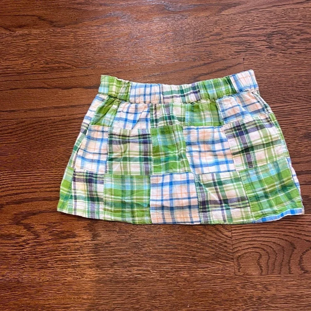 ⭐Y2K Vintage Toddler Girls Plaid Patchwork Mini Skirt Green Blue Size 4